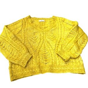 Cable Knit Sweater Womens Yellow Pullover Crewneck‎ Textured Knitwear